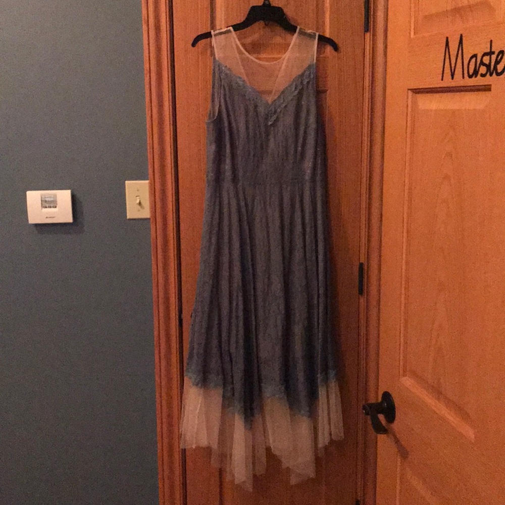 LC dress size 12 blue lace w sheer nude underneath
